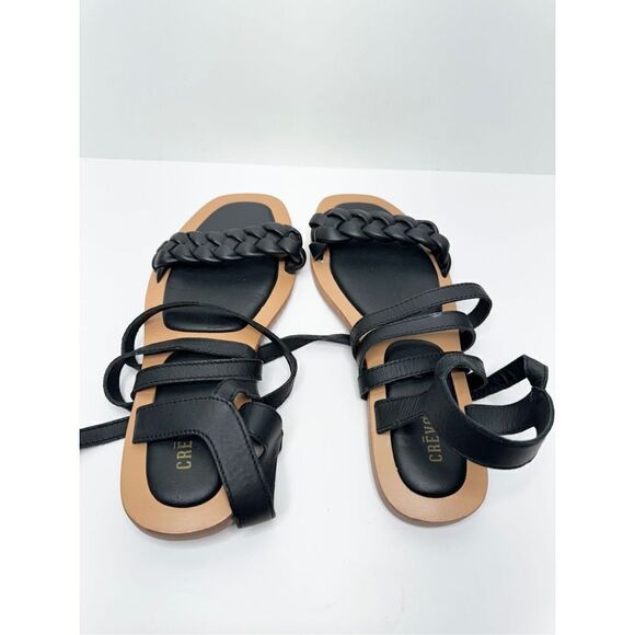 Crevo Bohemian Sandals Size 7.5 Black Leather Braided Strap Wraparound Closure - Picture 5 of 9